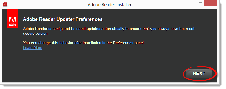 When the Adobe installer appears, click Next