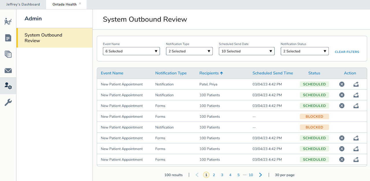 The System Outbound Review list - click to enlarge The System Outbound Review list
