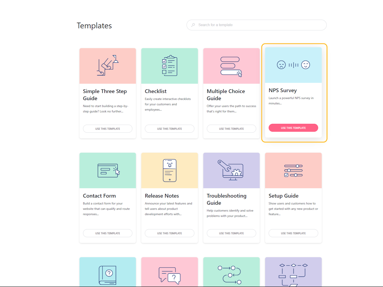 Templates modal with the NPS template highlighted. - click to enlarge Templates modal with the NPS template highlighted.