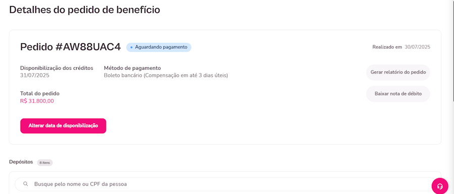 imagem exemplo de um relatório de pedido criado.