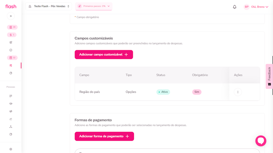 imagem da tela de campo customizável com as opções de editar campo
