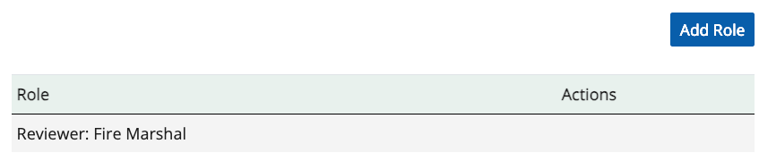 The list of roles the Fire Marshall account is assigned to, along with the Add Role button.