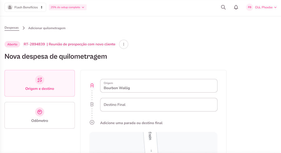 imagem com dados exemplos na opção de origem e destino