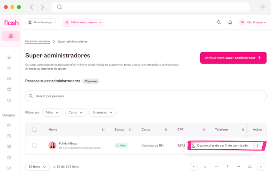 Imagem para desvincular um superadministrador.