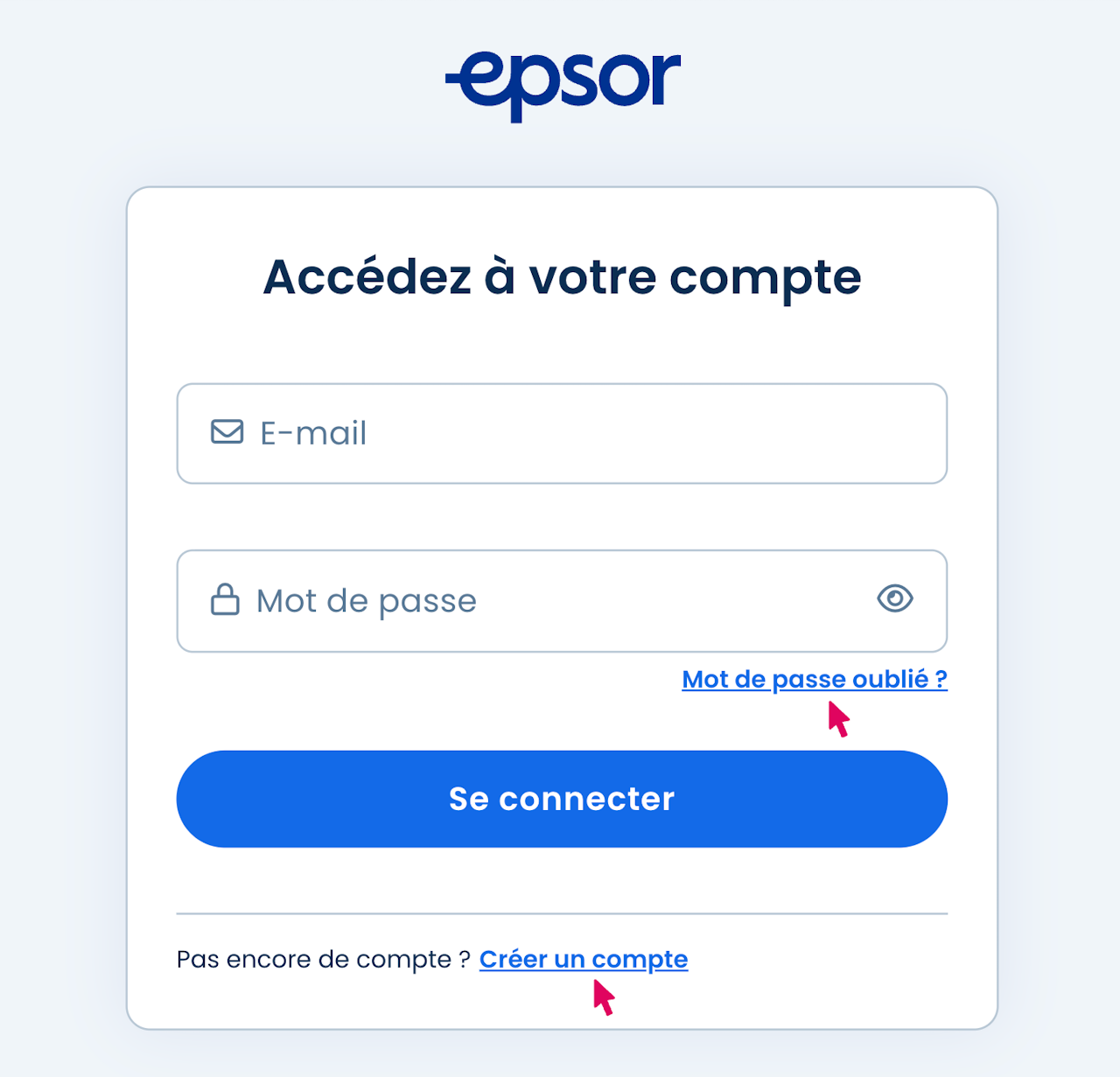 Page de connexion au compte Epsor - click to enlarge Page de connexion au compte Epsor
