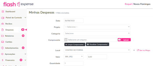 Imagem teste dos campos em branco da despesa.