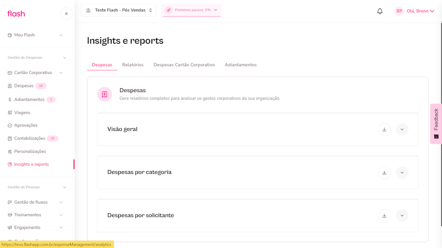 imagem da plataforma para a tela de Insights e Reports