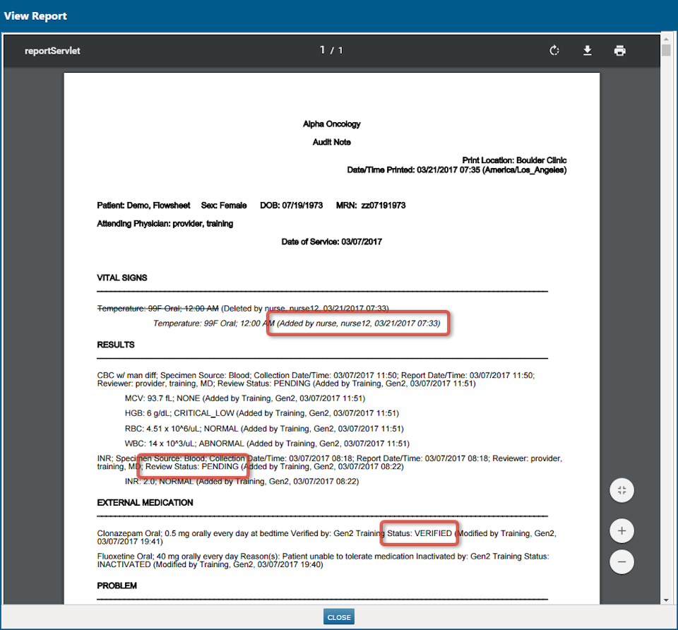 The Audit Note with highlights around audit details in parentheses - click to enlarge The Audit Note with highlights around audit details in parentheses