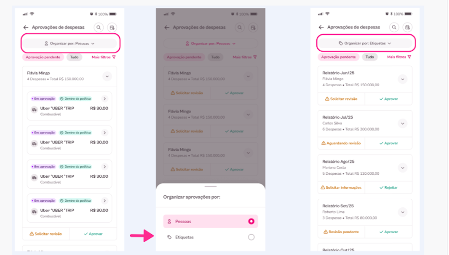 Imagem com destaque nas opções de aprovação via app