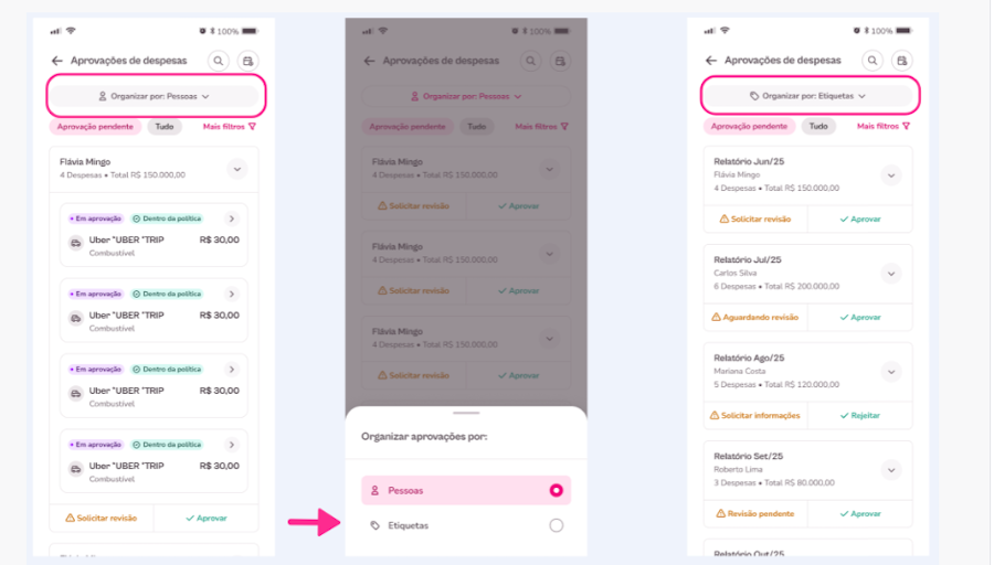 Imagem com destaque nas opções de aprovação via app