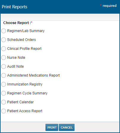 The Flowsheet Reports list - click to enlarge The Flowsheet Reports list