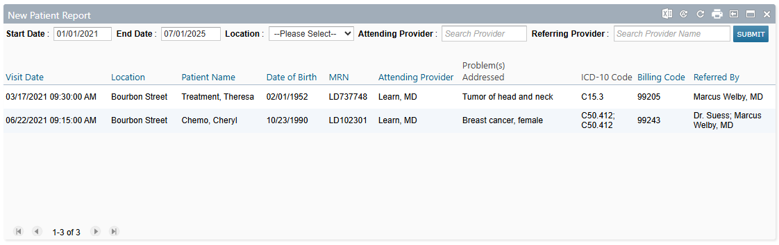 The New Patient Report dashboard widget - click to enlarge The New Patient Report dashboard widget