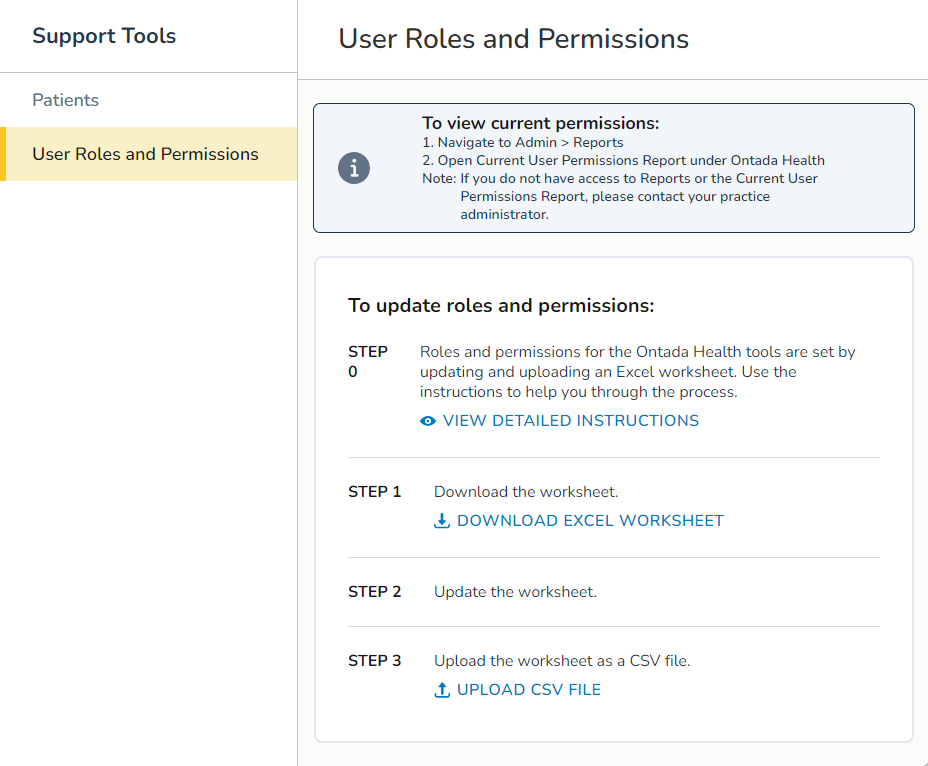 The User Roles and Permissions area in the Ontada Health admin tool - click to enlarge The User Roles and Permissions area in the Ontada Health admin tool