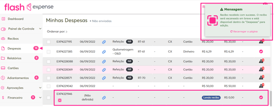 Imagem com despesas carregando a leitura.