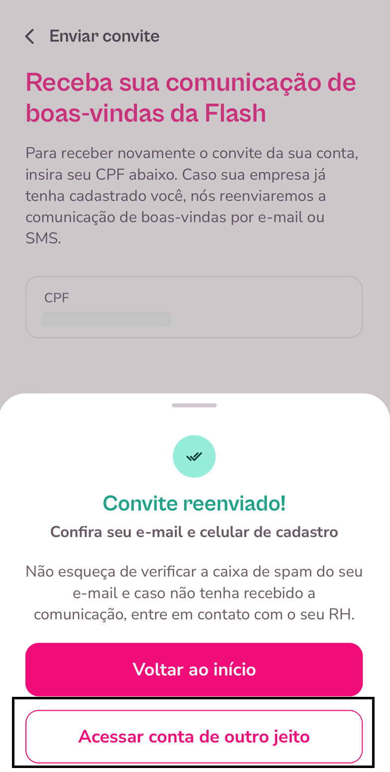 imagem exemplo para reenviar convite e acessar conta de outro jeito