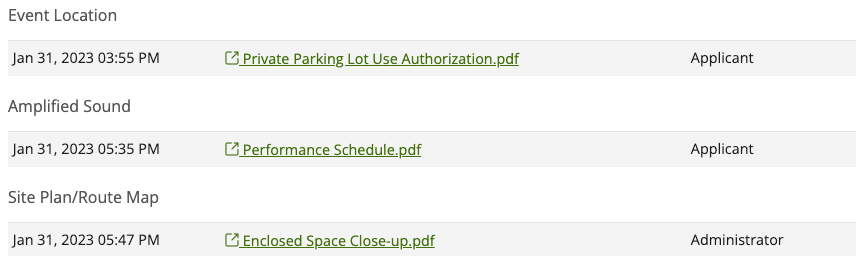 Image showing files listed on teh documents log.