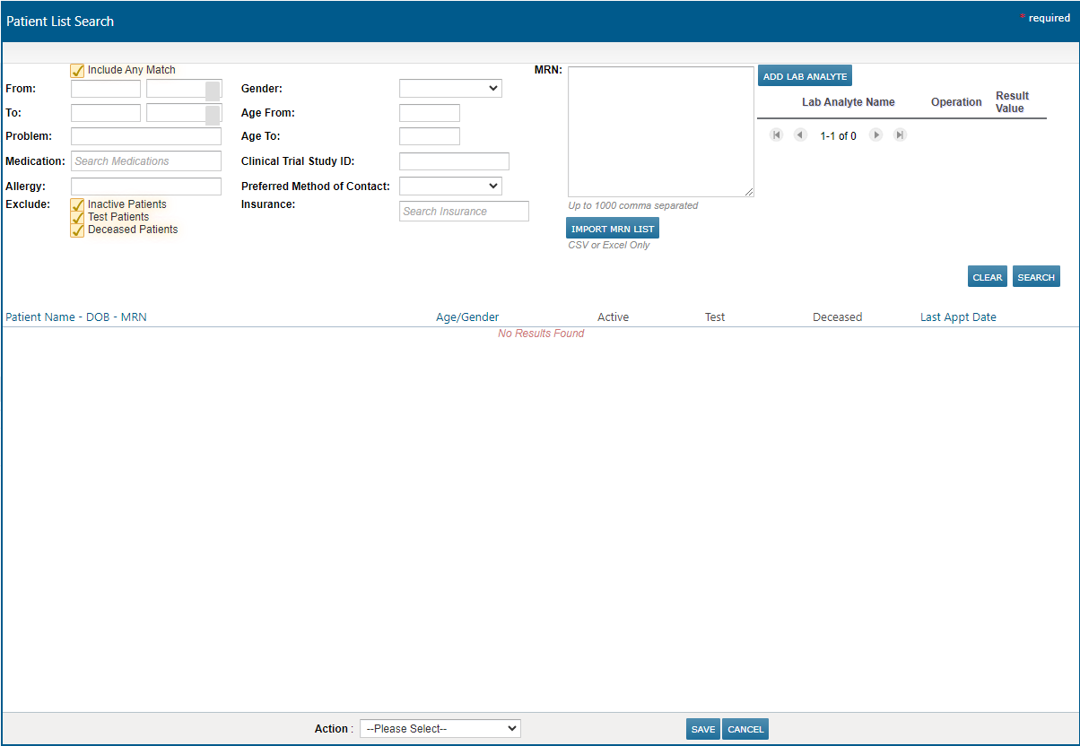 The Patient List widget with a list selected - click to enlarge The Patient List widget with a list selected
