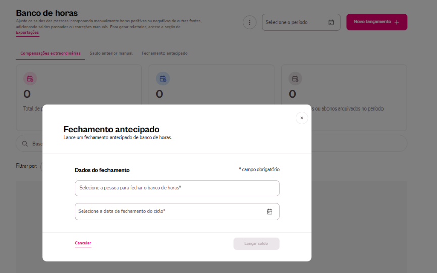 Imagem do banco de horas com a opção de histórico de importações.
