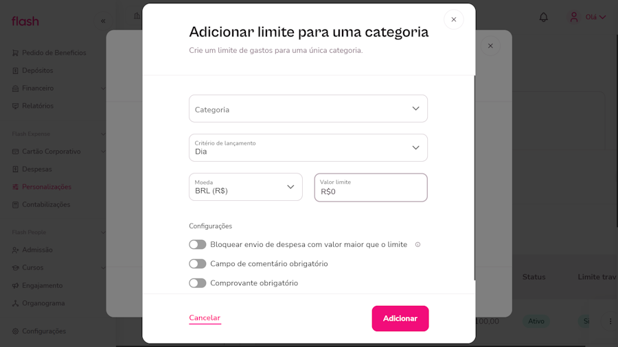 imagem com o menu de cadastrar limite