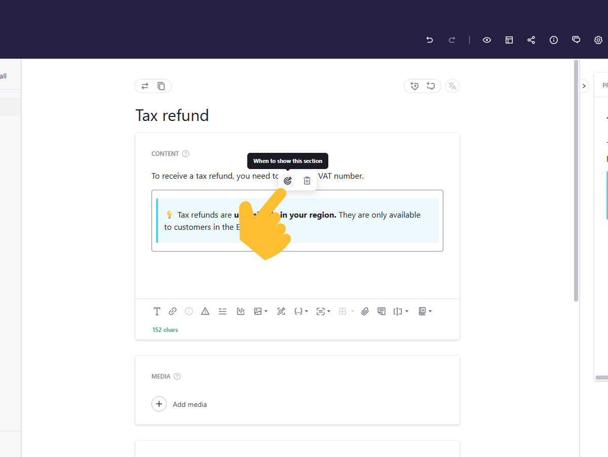 Conditional section in the guide editor. - click to enlarge Conditional section in the guide editor.