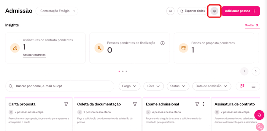 Gif com passo a passo para criar modelo de documento em admissão