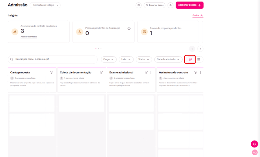 Gif com instruções para mudar a visualização de candidatos na plataforma