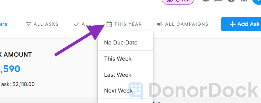 Date Filter dropdown options