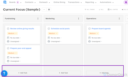 Add task options at the bottom of each lane