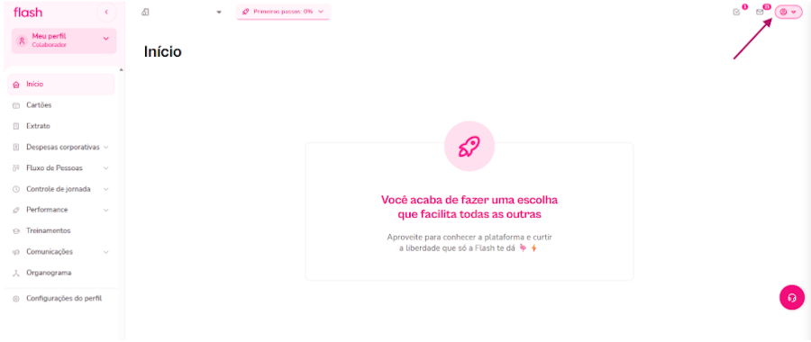 imagem da plataforma com destaque para o menu com foco na opção perfil.