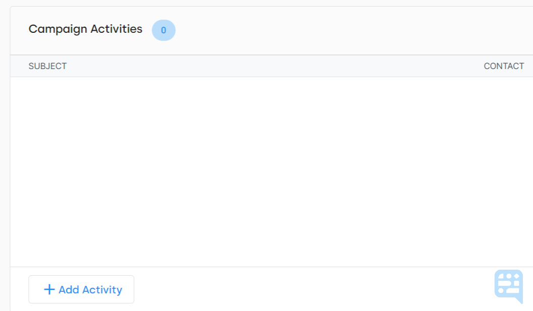 CAMPAIGN ACTIVITY SECTION SHOWING ADD ACTIVITY BUTTON - click to enlarge CAMPAIGN ACTIVITY SECTION SHOWING ADD ACTIVITY BUTTON