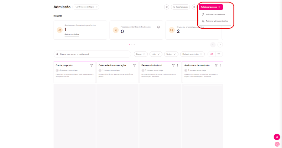 imagem da plataforma no menu de admissão para adicionar candidatos