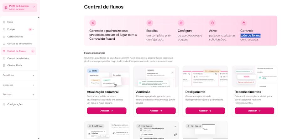 Imagem exemplo da tela de central de fluxos