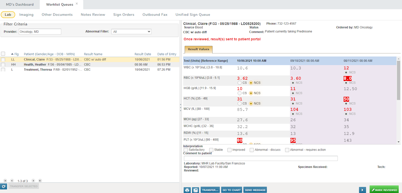 The Lab Worklist Queue - click to enlarge The Lab Worklist Queue