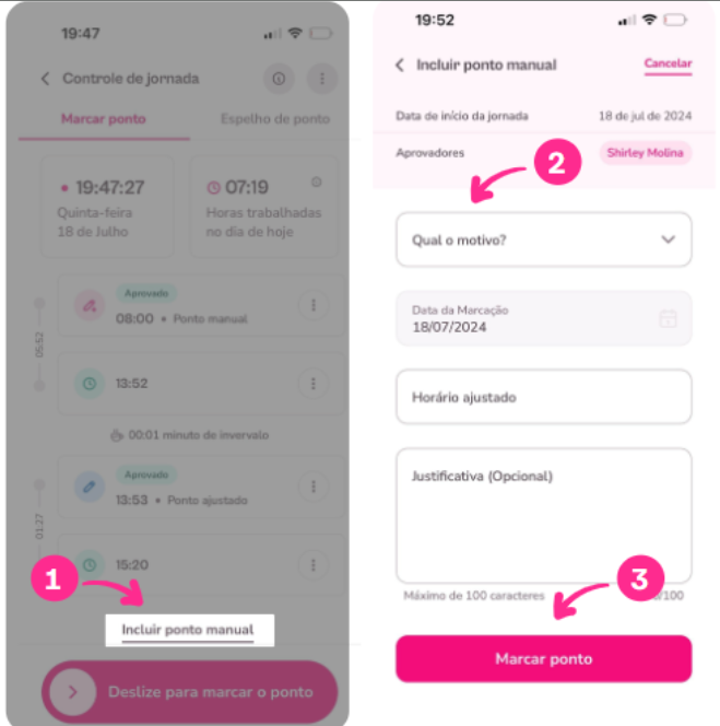 Imagem do aplicativo na opção ponto manual