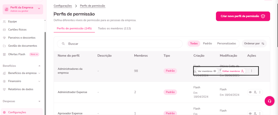 Visão para incluir administradores