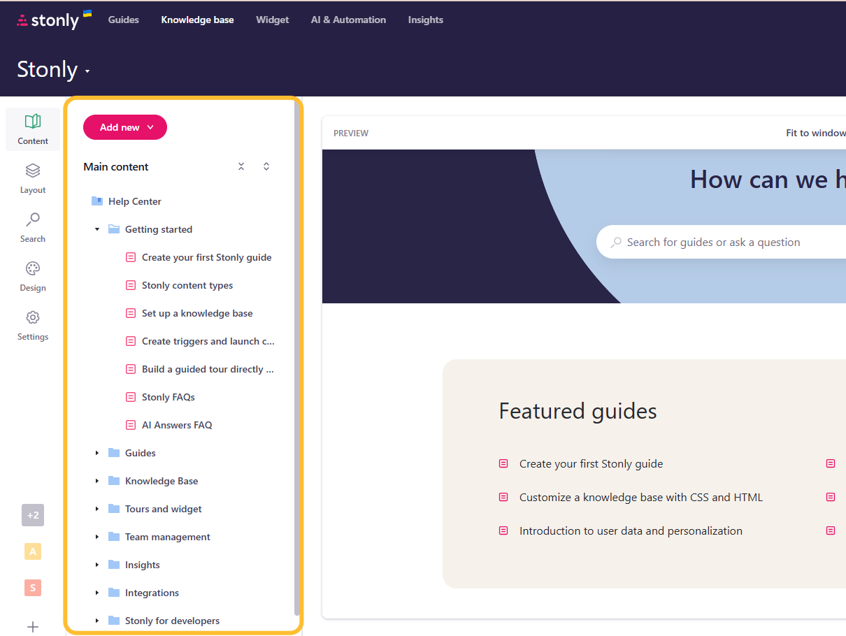 Content view open in the knowledge base tab. - click to enlarge Content view open in the knowledge base tab.