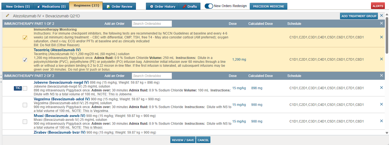 The Regimen Order Medications list with a TIC badge visible - click to enlarge The Regimen Order Medications list with a TIC badge visible