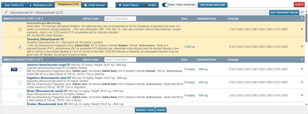 The Regimen Order Medications list with a TIC badge visible - click to enlarge The Regimen Order Medications list with a TIC badge visible