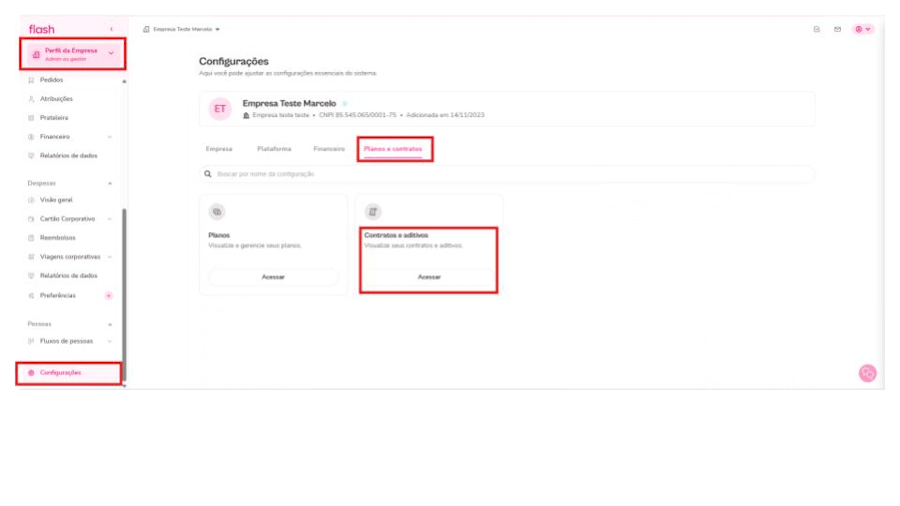 Imagem mostra passo a passo de como localizar o contrato dentro da plataforma flash.