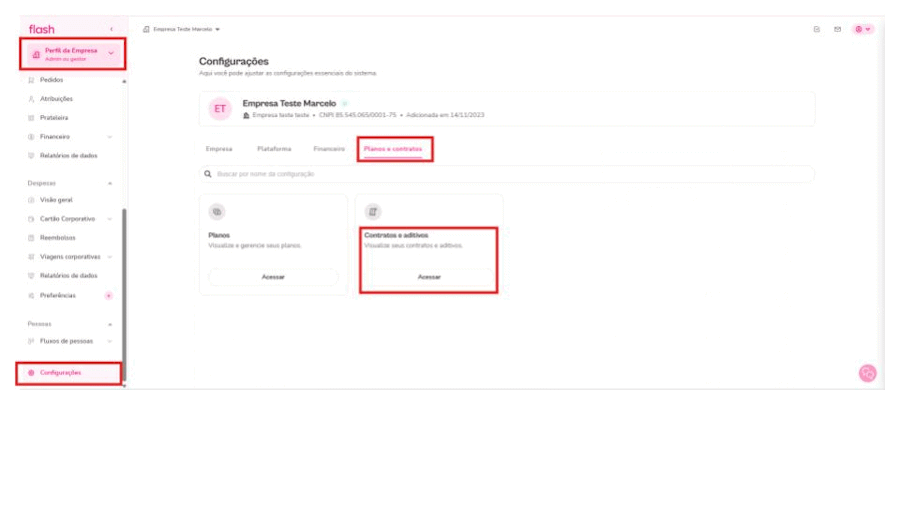 Imagem mostra passo a passo de como localizar o contrato dentro da plataforma flash.