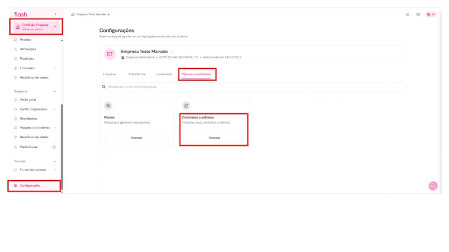 Imagem mostra passo a passo de como localizar o contrato dentro da plataforma flash.