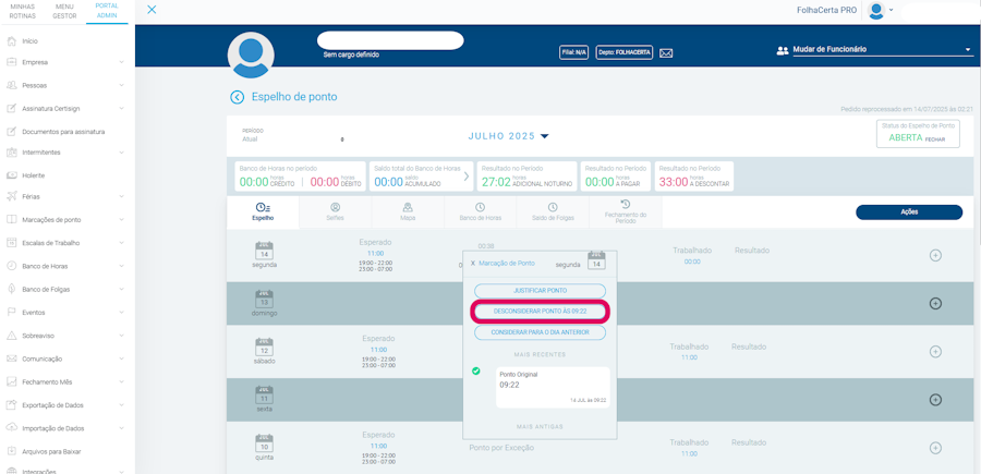 imagem da plataforma com uma marcação de ponto exemplo.