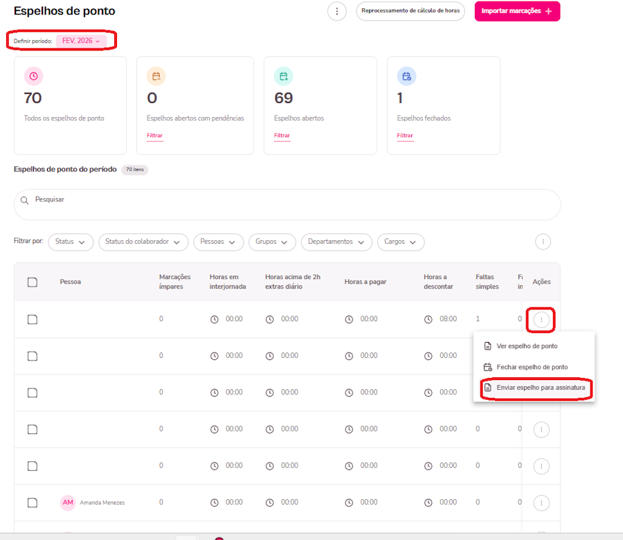 imagem com destaque para o botão de enviar espelho para assinatura