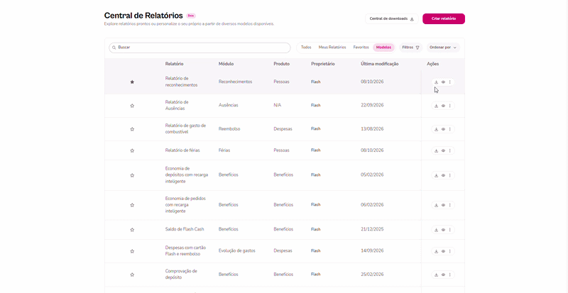 Gif com o passo a passo para usar filtros e exportar relatório padrão