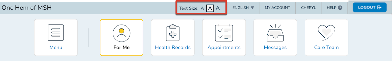 The Text Size toggle feature highlighted on the Toolbar - click to enlarge The Text Size toggle feature highlighted on the Toolbar