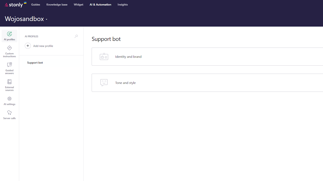 AI profiles view in the Stonly web app. - click to enlarge AI profiles view in the Stonly web app.