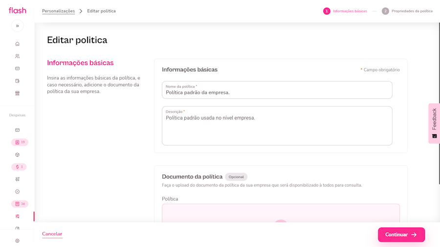 imagem com dados exemplos de uma política criada