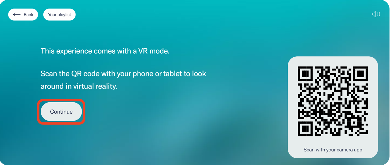 The pairing screen which has the QR code on the right and the “Continue” button on the left. The button is highlighted. - click to enlarge The pairing screen which has the QR code on the right and the “Continue” button on the left. The button is highlighted.