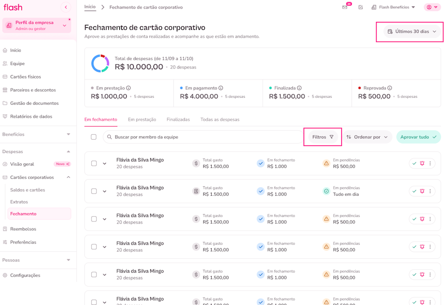 imagem com destaque para o menu de filtros