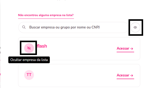 Imagem do menu acessar outra conta Flash para ocultar a visibilidade via plataforma